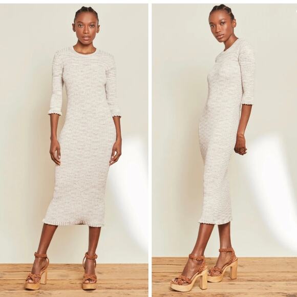 NWT Veronica Beard Richie Ribbed Knit Space-Dyed Midi Dress - Crew Neck Casual